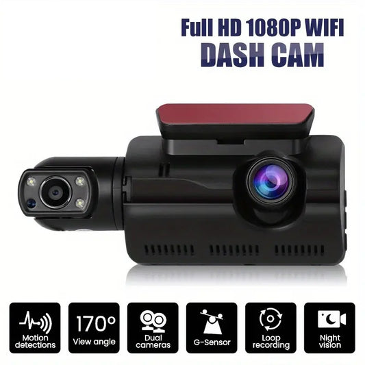 1080P Dual Lens Car DVR Dash Cam Video Recorder G-Sensor Front And Inside Camera